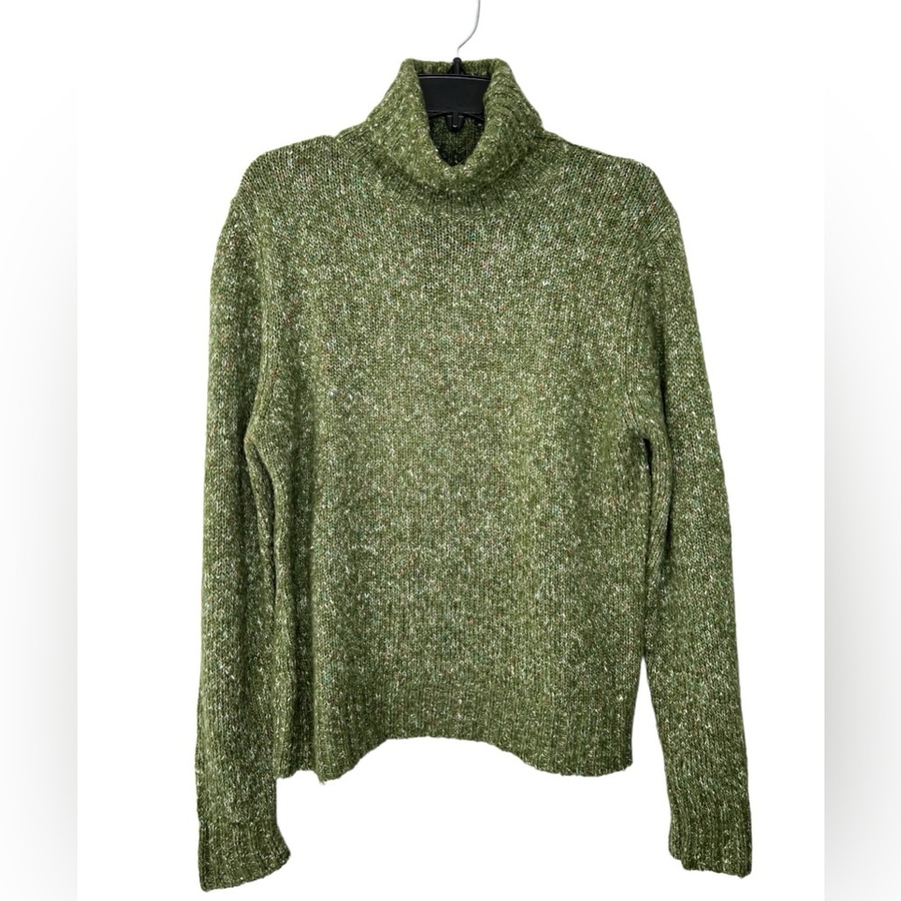 LL Bean Sweater Womens Sz L Green Flecked Long Sleeve Turtleneck Wool Blend - Picture 1 of 7